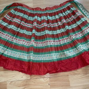 Vintage Red Mexican Folklorico Skirt Child Youth Ribbon Pleated Wrap Dance 18”